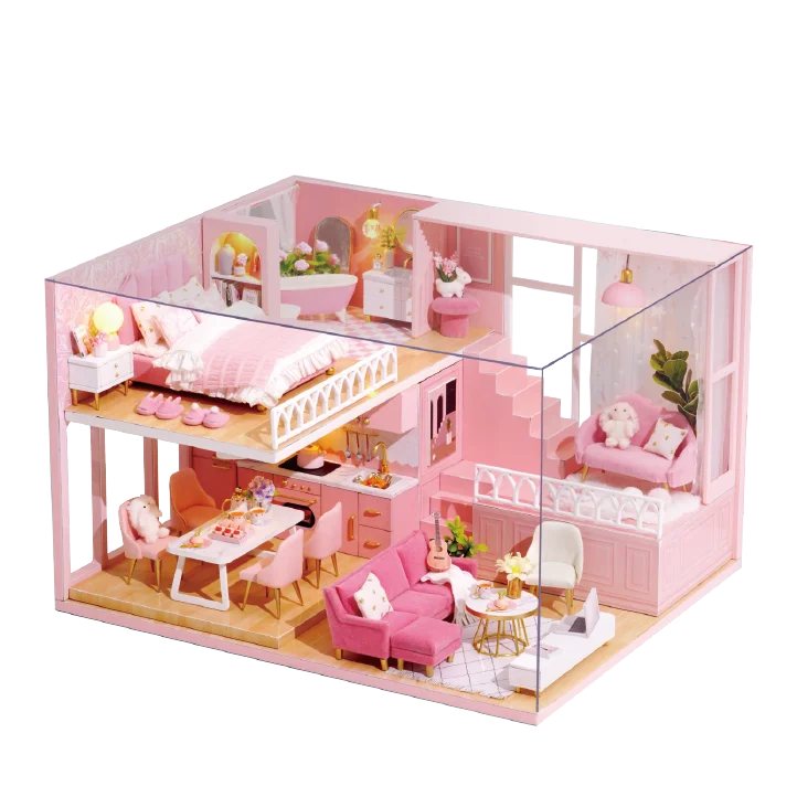 WoodCraftVilla™ – DIY Houten Poppenhuis met Meubels – Creatieve Bouwset