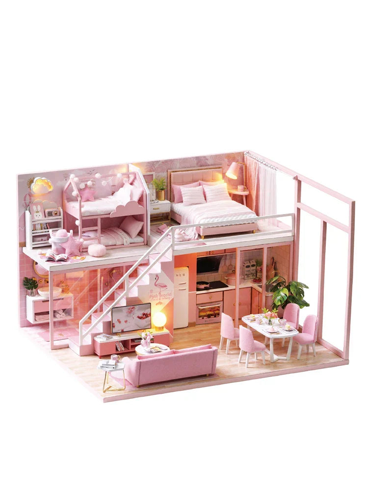 WoodCraftVilla™ – DIY Houten Poppenhuis met Meubels – Creatieve Bouwset
