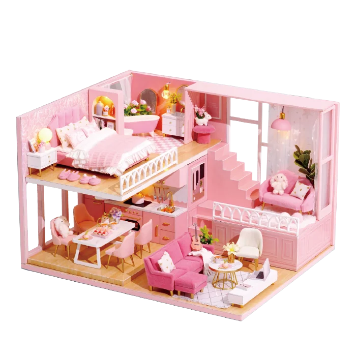 WoodCraftVilla™ – DIY Houten Poppenhuis met Meubels – Creatieve Bouwset