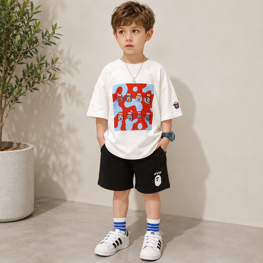 Dapper kinder T-shirt kleurrijke print - Milo & Moon