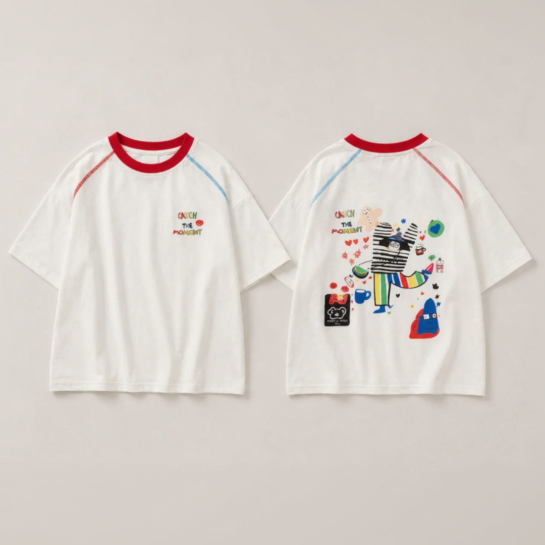 Doodle oversized kinder T-shirt kleurrijke illustratie - Milo & Moon