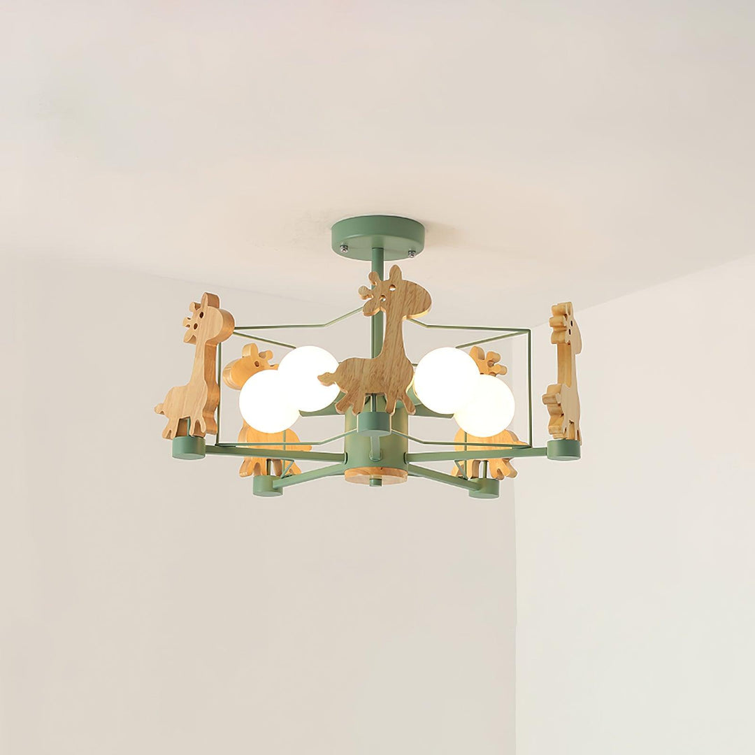 Houten hanglamp met witte glazen kap
