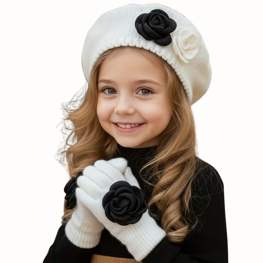 FloraWarm™ – 2-Delige Meisjes Beret & Handschoenen Set