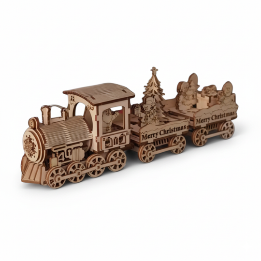 SantaRail™ – 3D Houten Kersttrein Puzzel met Santa & Snowman