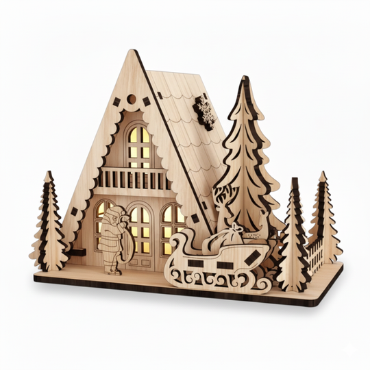 FestivaScene™ – 2D & 3D Houten Kersthuis Tafeldecor