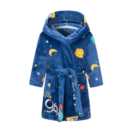 SpaceDreamRobe™ – Jongens Fleece Badjas met Capuchon en Astronautenprint