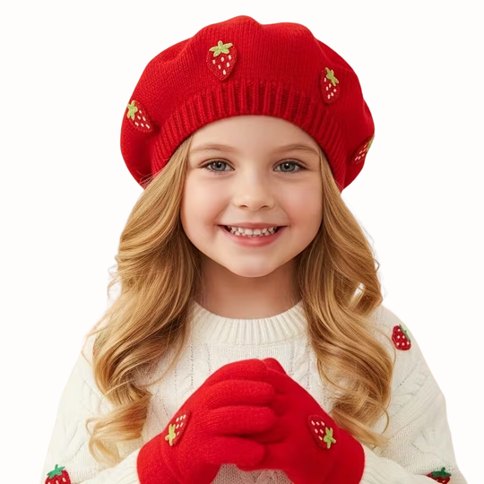 StrawBerryChic™ – 2-Delige Meisjes Beret & Handschoenen Set
