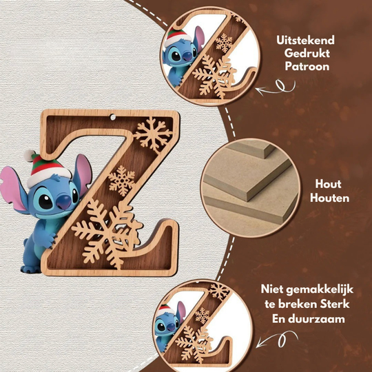 Houten Stich Ornament™ – 26 Letters & Steek Decoratie met Sneeuwvlokontwerp