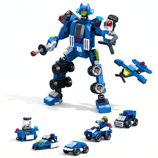 MechaPolice – 6-in-1 Politie Robot & Voertuig Bouwset (135 Stuks)