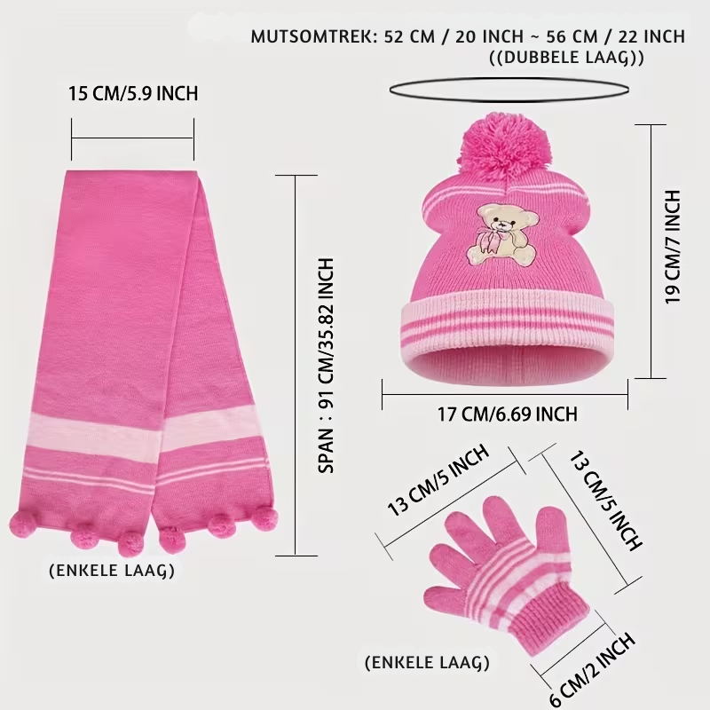 BearCozy™ – Meisjes 3-delige Winter Set – Sjaal, Muts & Handschoenen