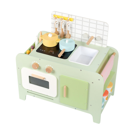 Houten Speelkeuken Milo & Moon® Chef’s Corner – Grote Kinderkeuken met Accessoires – Groen – Vanaf 3 Jaar – Realistisch Kookspel