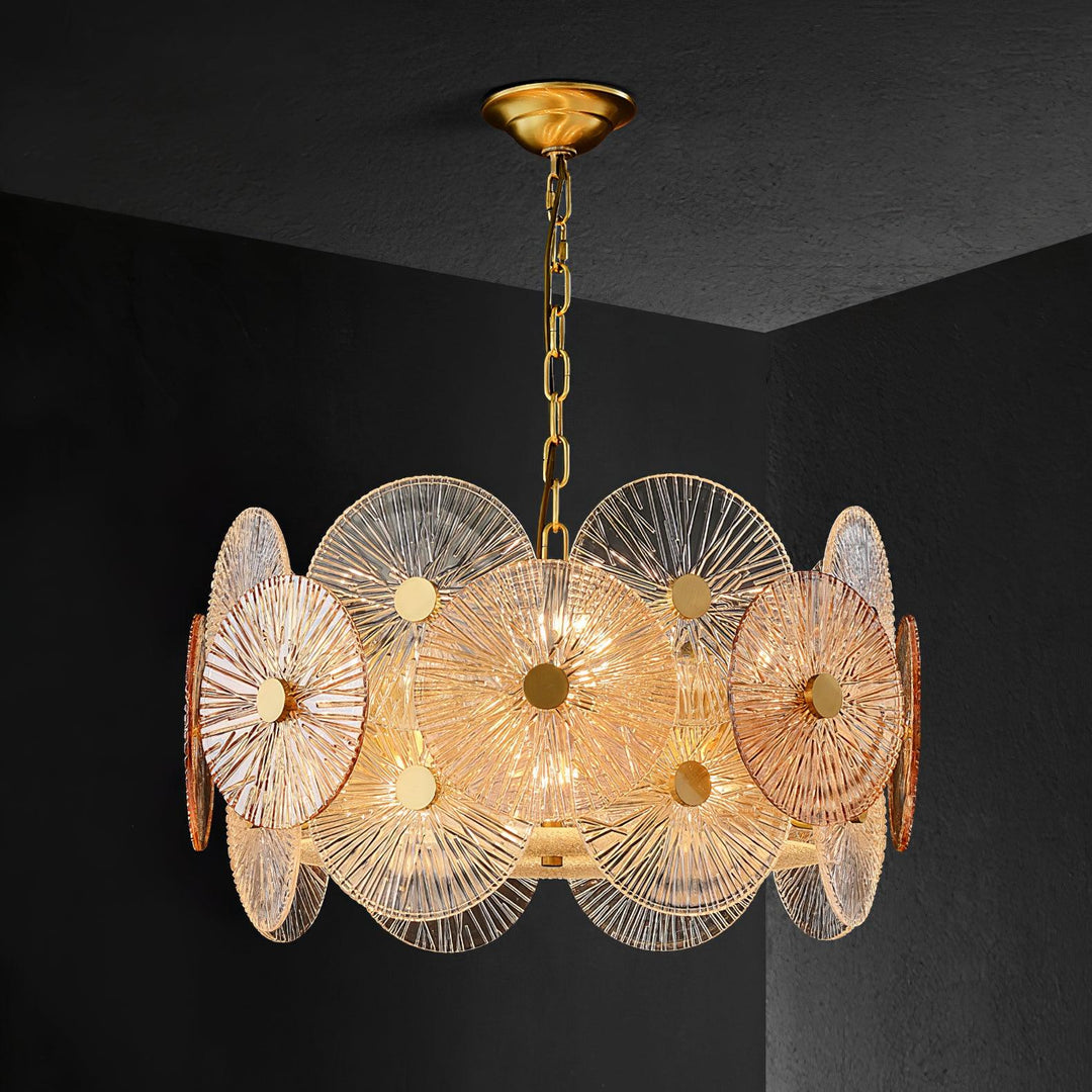 Ambrella kroonluchter amberglas detail