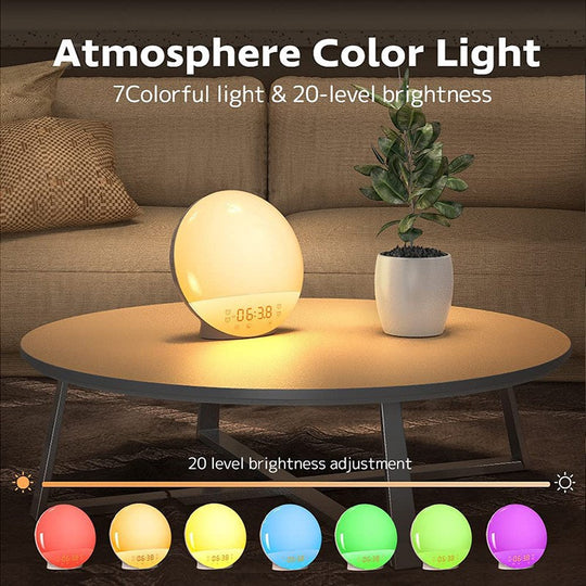 <font dir="auto" style="vertical-align: inherit;"><font dir="auto" style="vertical-align: inherit;">Simulateur d'aube LED, réveil électronique, lumière d'ambiance sept couleurs, lampe de chevet, bruit blanc, réveil lumineux pour enfants</font></font>