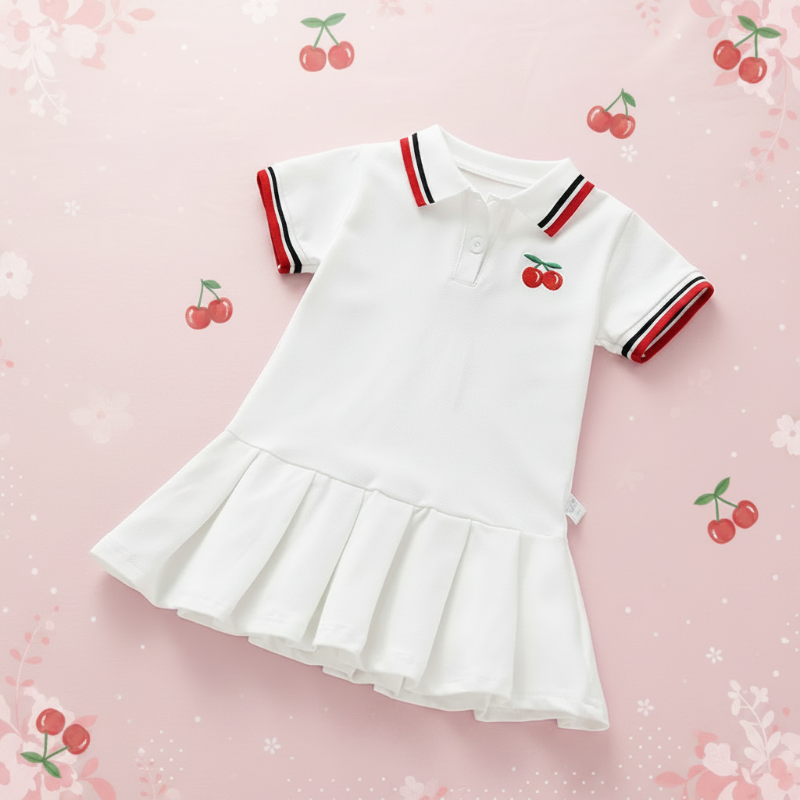 CherryBloom polo jurk wit - Milo & Moon