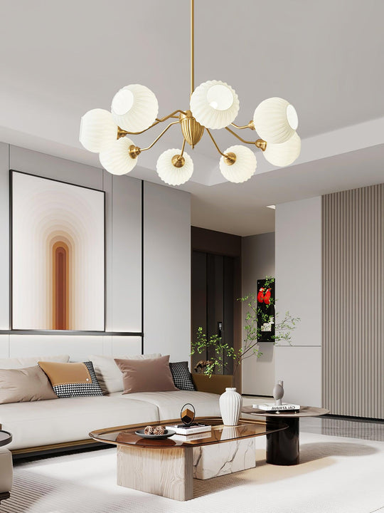 Messing hanglamp met heldere glazen bollen