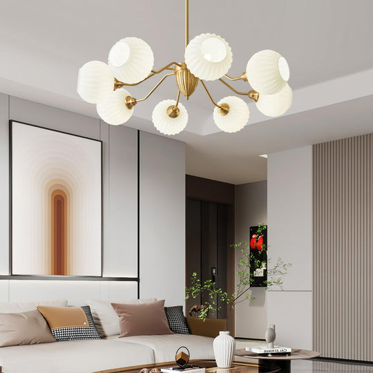 Geribbelde glazen bollen hanglamp messing