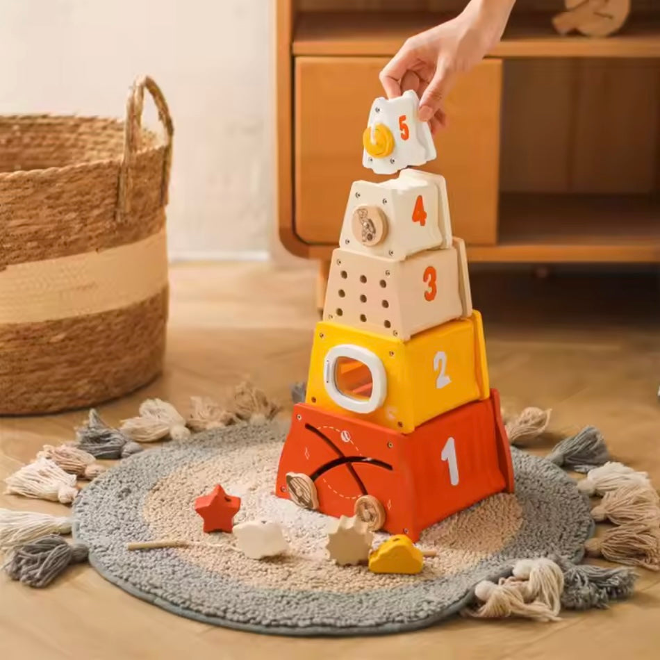 RocketRise™ – Educatief houten speelgoed raket - Cijfers en vormen