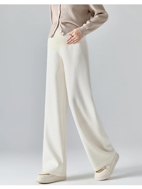 Zwangerschapsbroek Katoen met Buikband – Comfortabele Ribstof – Positiebroek met Wijde Pijpen (M-3XL)