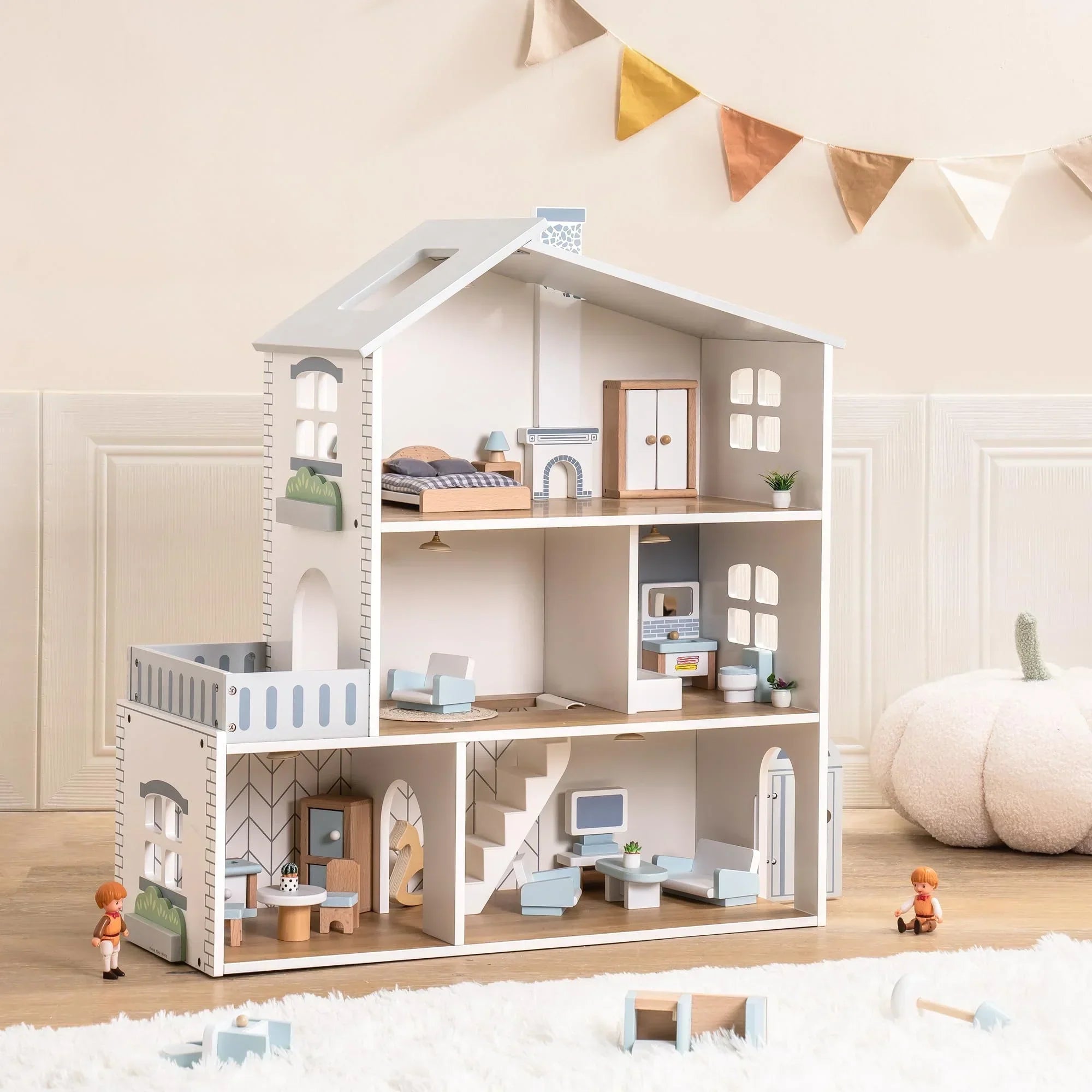 MiniWorld™ – Houten Poppenhuis met 6 Kamers – Creatief Speelhuis voor Kinderen