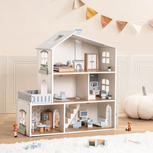 MiniWorld™ – Houten Poppenhuis met 6 Kamers Speelhuis voor Kinderen