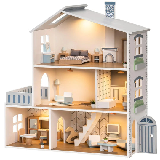 MiniWorld™ – Houten Poppenhuis met 6 Kamers Speelhuis voor Kinderen