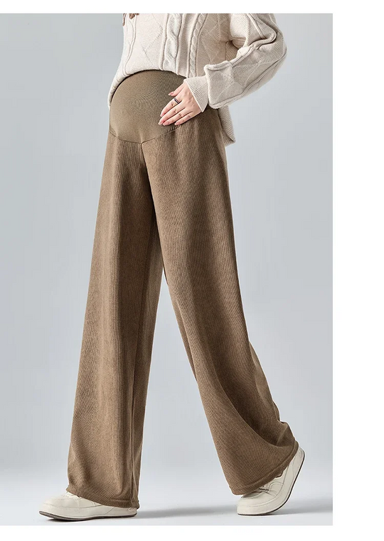 Zwangerschapsbroek Katoen met Buikband – Comfortabele Ribstof – Positiebroek met Wijde Pijpen (M-3XL)
