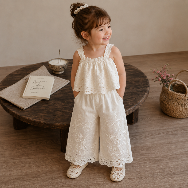 Zomerlief kanten top en broek met wijde pijpen meisjes zomerset - Milo & Moon