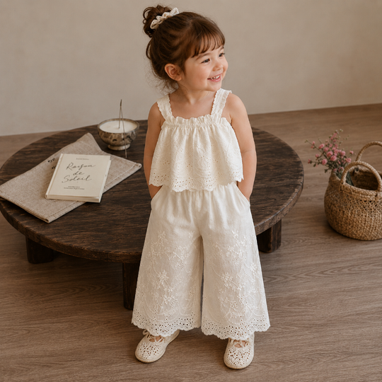 Zomerlief kanten top en broek met wijde pijpen meisjes zomerset - Milo & Moon