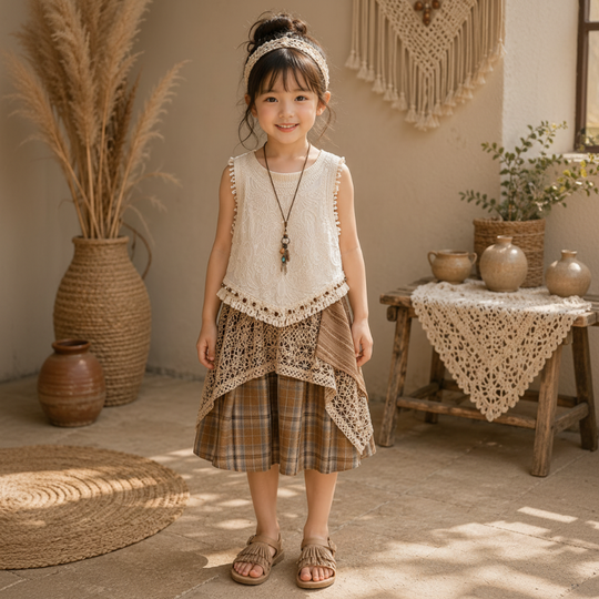 Madelief gehaakte top met geruite rok meisjes zomerset - Milo & Moon