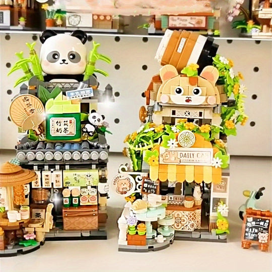 PandaBearCity™ – Mini Bouwstenen Set – Panda Teahouse & Bear Café