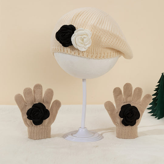 FloraWarm™ – 2-Delige Meisjes Beret & Handschoenen Set