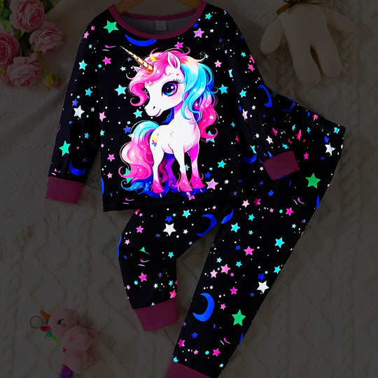 UnicornGlow™ – Meisjes Pyjama Set – Magische Sterrenprint & Lichtgevende Details
