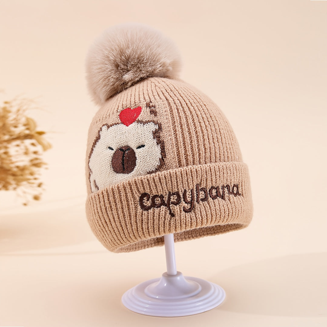 CapyWarm™ – Babymuts met Capybara – Dubbel Gebreid & Warm