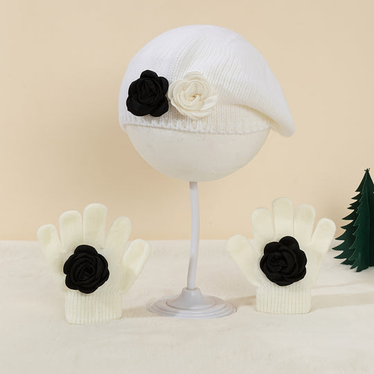 FloraWarm™ – 2-Delige Meisjes Beret & Handschoenen Set