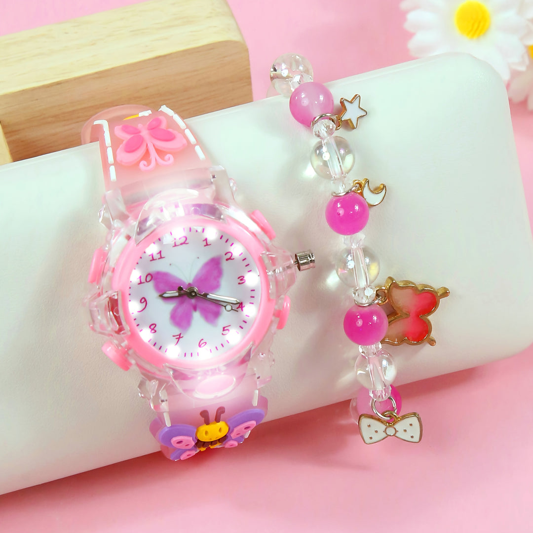 LumiFly™ – Meisjes Vlinder Quartz Horloge Set – LED Gloeiend Silicone Horloge met Armband