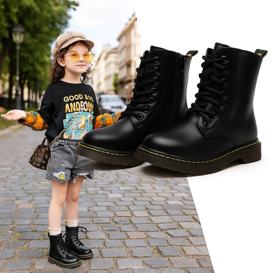 StormStep – Kinder Combat Boots met Veters en Zijrits