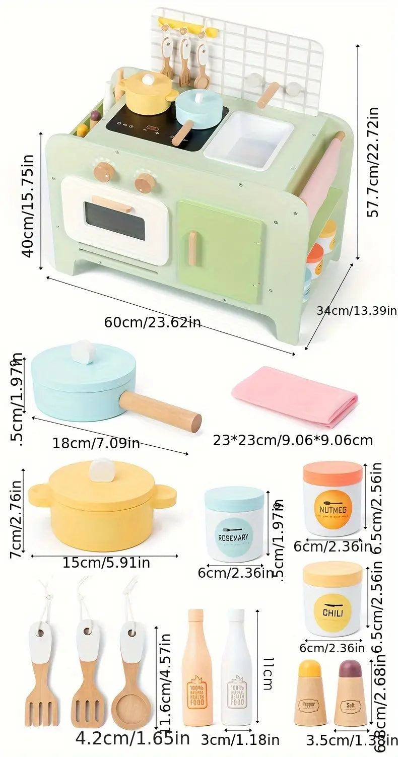 Houten Speelkeuken Milo & Moon® Chef’s Corner – Grote Kinderkeuken met Accessoires – Groen – Vanaf 3 Jaar – Realistisch Kookspel