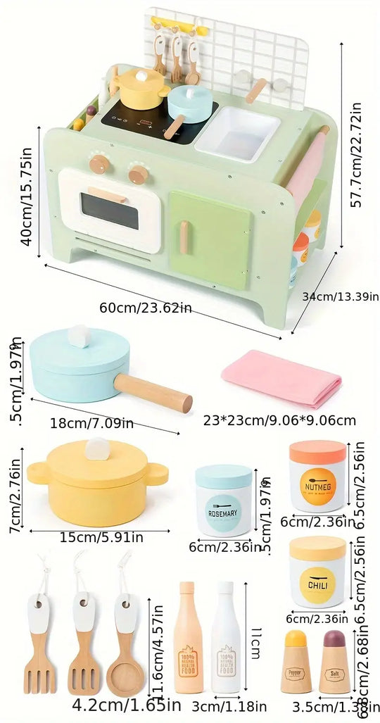 Houten Speelkeuken Milo & Moon® Chef’s Corner – Grote Kinderkeuken met Accessoires – Groen – Vanaf 3 Jaar – Realistisch Kookspel