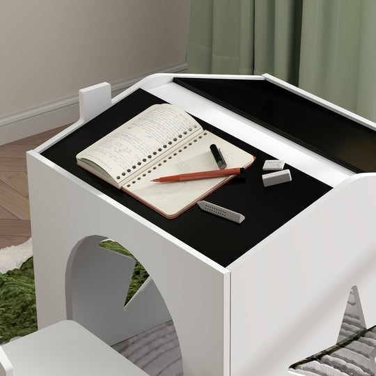 WhiteBoardPlay™ Kinder Tafelset – 3-delige Houten Speeltafel met Schoolbord & 2 Stoelen (3-8 jaar)