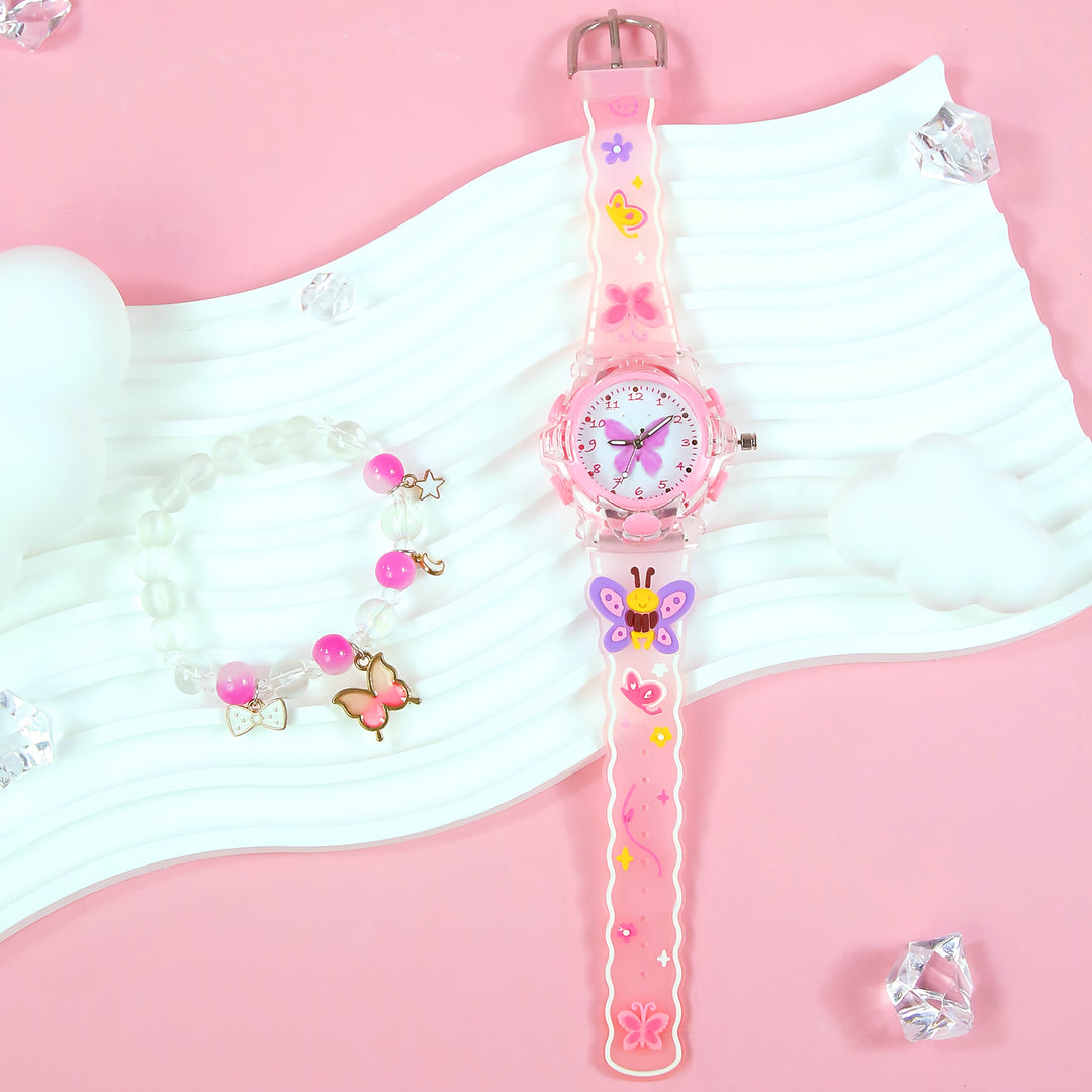 LumiFly™ – Meisjes Vlinder Quartz Horloge Set – LED Gloeiend Silicone Horloge met Armband