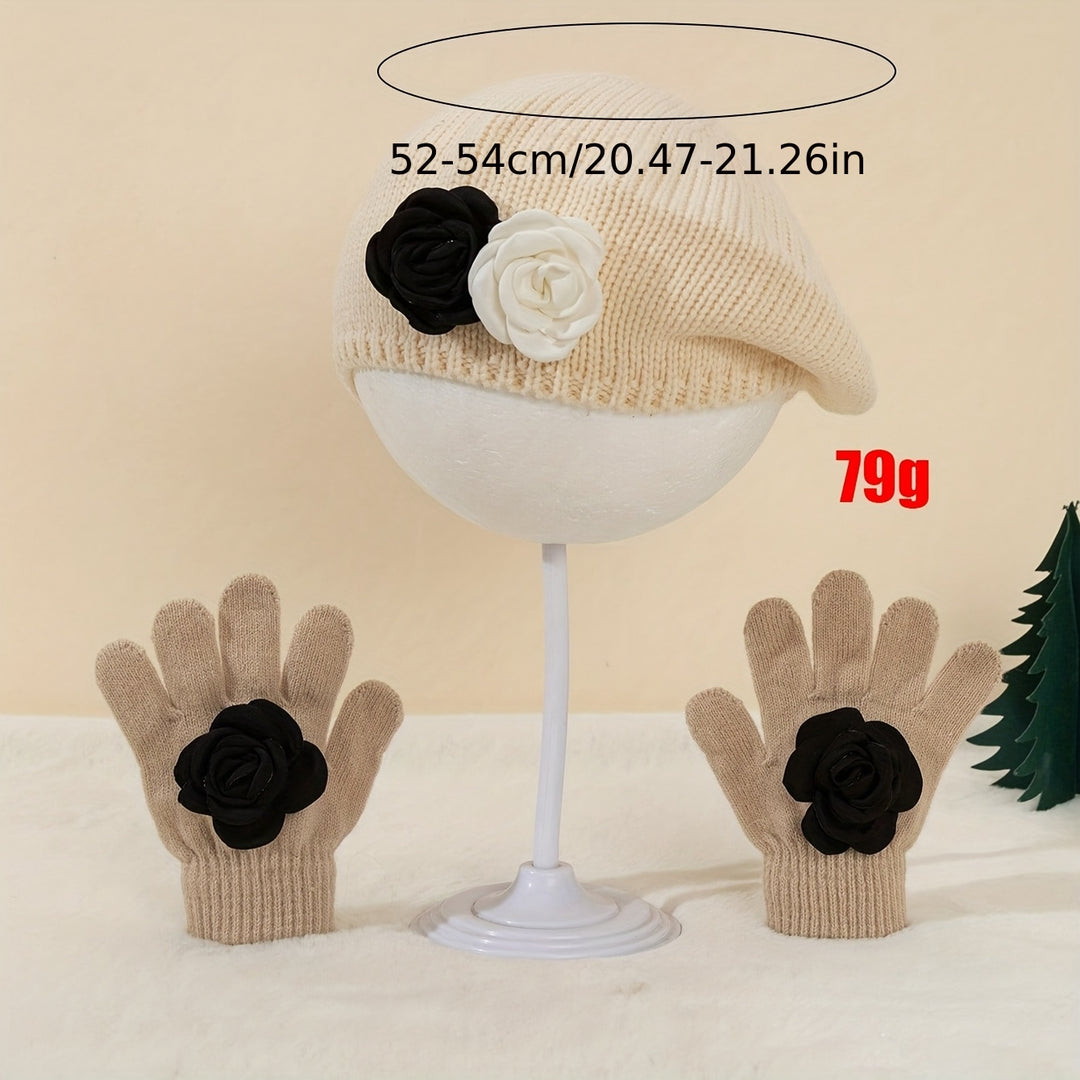 FloraWarm™ – 2-Delige Meisjes Beret & Handschoenen Set