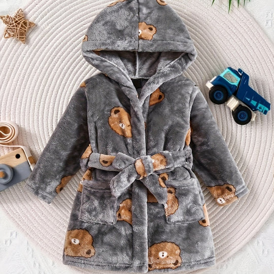 BearHugRobe™ – Jongens Hooded Badjas – Zachte Winterjas met Schattig Beertje