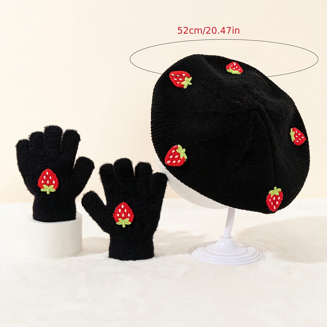 StrawBerryChic™ – 2-Delige Meisjes Beret & Handschoenen Set