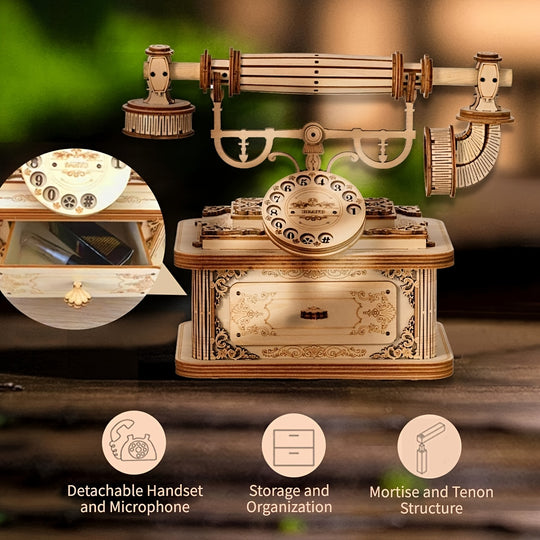 EuroDial™ – Vintage Europese 3D Houten Telefoon Puzzel