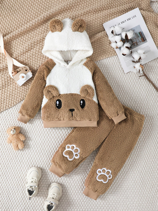 BearSnuggleSet™ – 2-delige Pluche Fleece Hoodie & Pootjes-Broek voor Kinderen