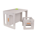 KiddMoon™ Montessori Kinder Tafelset – Houten Speeltafel met Stoel & Bank (2 jaar+) – Grijs Hardhout Multiplex