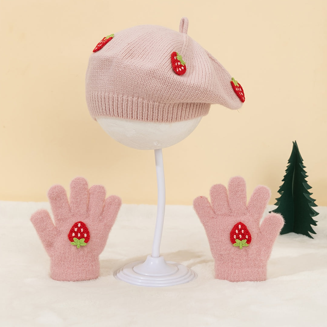 StrawBerryChic™ – 2-Delige Meisjes Beret & Handschoenen Set