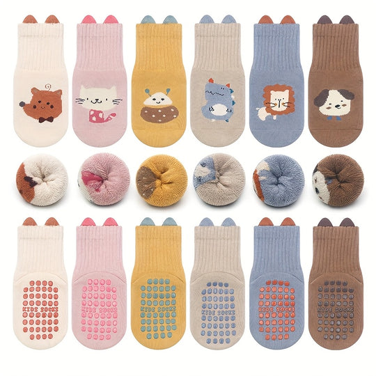 CozySteps™ – 6-Pack Kindersokken Set – Dikke Anti-Slip Sokken