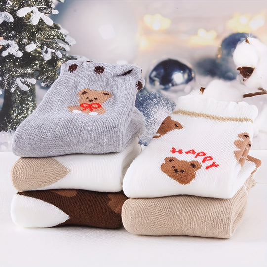 BearCharm™ – 5-Pack Meisjes Wintersokken Set – Warme Dikke Sokken