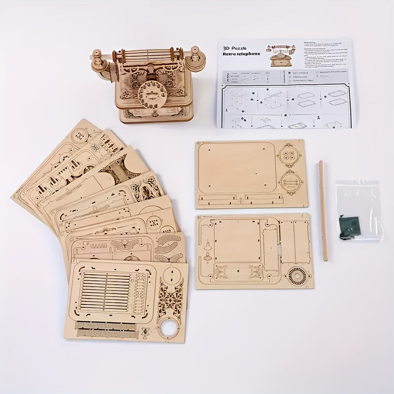 EuroDial™ – Vintage Europese 3D Houten Telefoon Puzzel